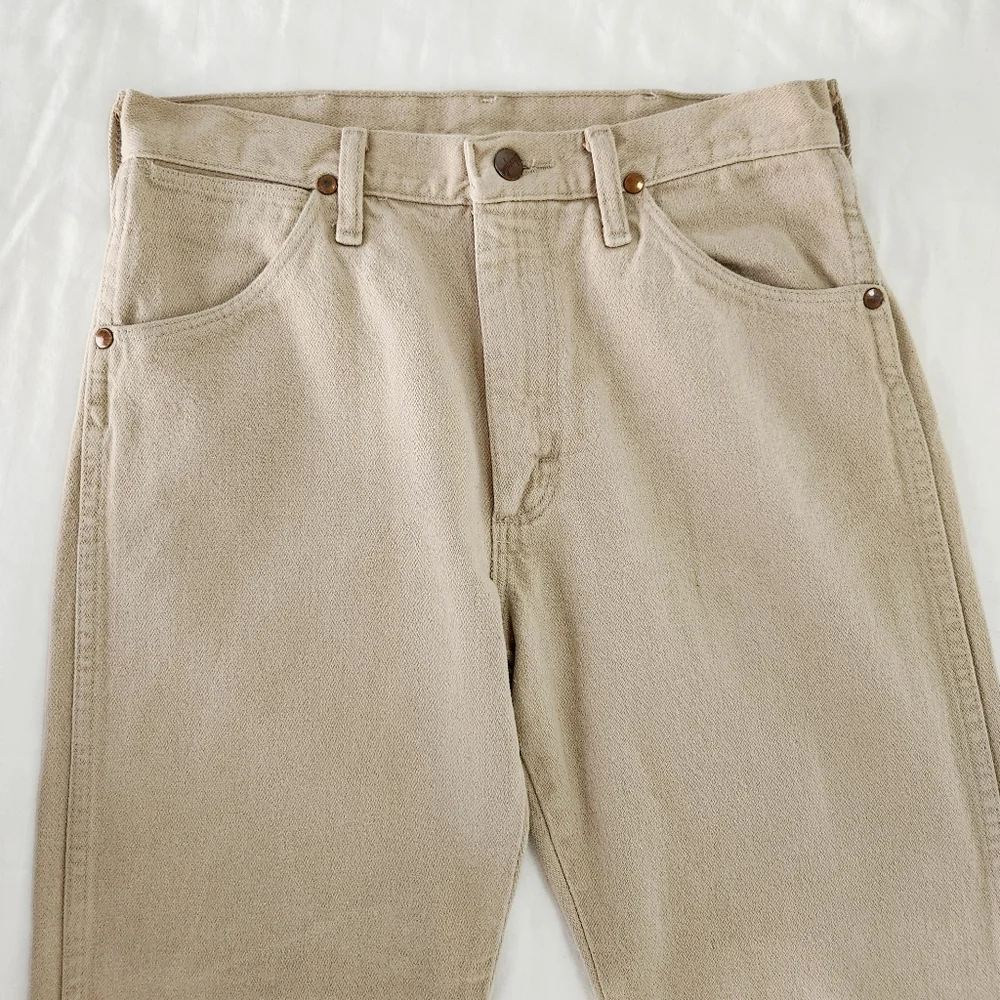 *SOLD* Wrangler Cowboy Cut Tan Khaki Twill High Rise Straight Leg Jeans Size 29 - Picture 4 of 6